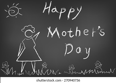 hand drawn happy mothers day card on blackboard