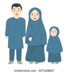hand drawn happy muslim family illustration