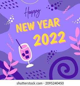 Hand drawn happy new year 2022 abstract vector art