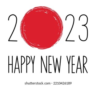 Hand drawn Happy New Year lettering with year 2023 and red ink circle