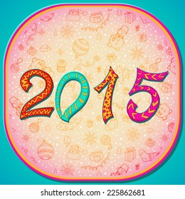 Hand drawn Happy New Year lettering Greeting Card. Vector illustration. Background with winter pattern.
