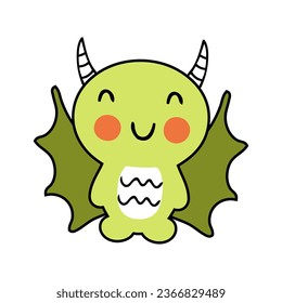 Hand drawn Happy New Year 2024 doodle kawaii dragon. Perfect for tee, poster, greeting card, sticker. Isolated vector illustration.
