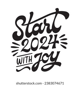 Hand drawn Happy New Year 2024 background. Handwritten Happy New Year 2024 isolated on white background. 2024 New Year lettering. Cartoon Vector illustration Template design.