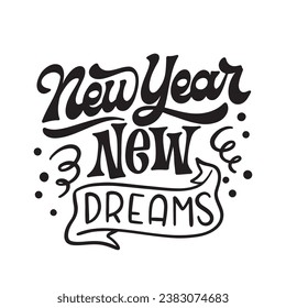 Hand dibujó Feliz Año Nuevo 2024. Escrito a mano Feliz Año Nuevo 2024 aislado de fondo blanco. Cartas de Año Nuevo 2024. Diseño de plantilla de ilustración del vector de dibujos animados.