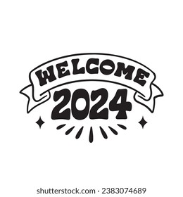 Hand drawn Happy New Year 2024 background. Handwritten Happy New Year 2024 isolated on white background. 2024 New Year lettering. Cartoon Vector illustration Template design.
