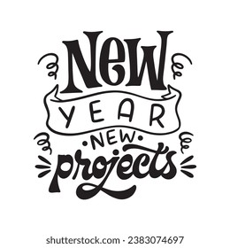 Hand drawn Happy New Year 2024 background. Handwritten Happy New Year 2024 isolated on white background. 2024 New Year lettering. Cartoon Vector illustration Template design.