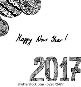 Hand drawn Happy New Year ink postcard