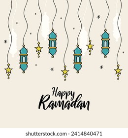 Hand Drawn Happy Ramadan Calligraphy Text Vector Design.
