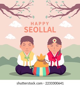 hand drawn happy seollal design concept. vector illustration