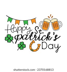 Hand Drawn Happy St. Patrick's Day Calligraphy Text Vector Design.