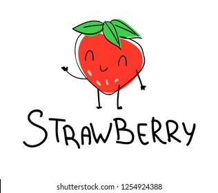 Hand drawn happy Strawberry vector illustration. 