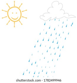 hand drawn happy sun and cloud raining.business concept.