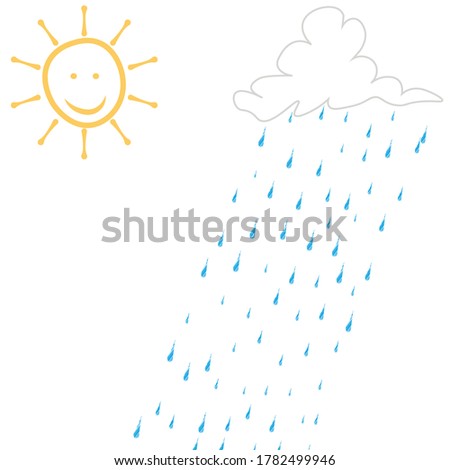 hand drawn happy sun and cloud raining.business concept.
