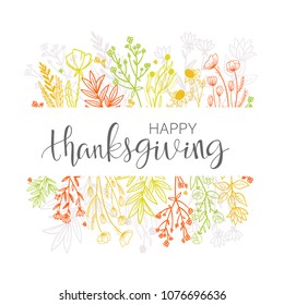 Hand drawn Happy Thanksgiving Day concept. Fall holiday background in vector.