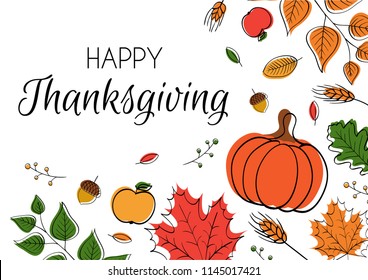 Hand drawn Happy Thanksgiving Day Background. Vector illustration.