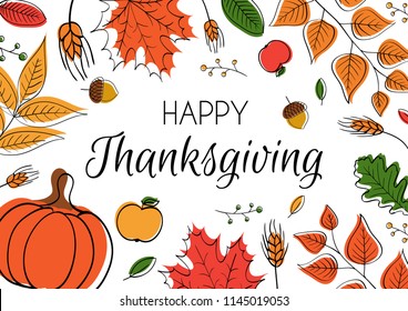 Hand drawn Happy Thanksgiving Day Background. Vector illustration.