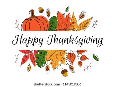 Hand drawn Happy Thanksgiving Day Background. Vector illustration.