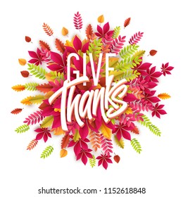 Hand drawn Happy Thanksgiving Day Background. Give Thanks. Vector illustration EPS10