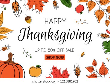 Hand drawn Happy Thanksgiving Day Banner. Vector illustration.