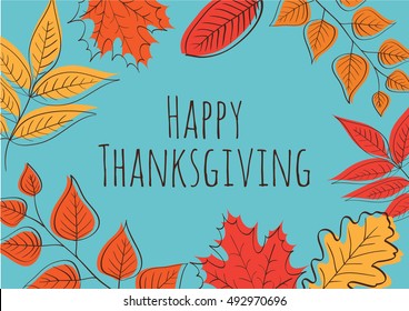 Hand drawn Happy Thanksgiving Day Background. Vector illustration.