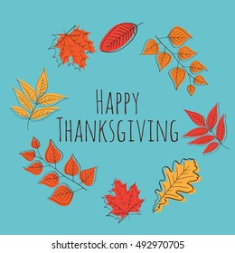 Hand drawn Happy Thanksgiving Day Background. Vector illustration.