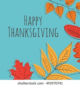 Hand drawn Happy Thanksgiving Day Background. Vector illustration.
