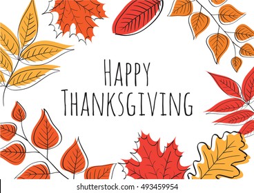 Hand Drawn Happy Thanksgiving Day Background. Vector Illustration.