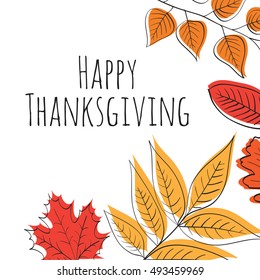 Hand drawn Happy Thanksgiving Day Background. Vector illustration.