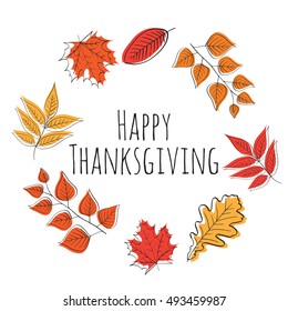 Hand drawn Happy Thanksgiving Day Background. Vector illustration.