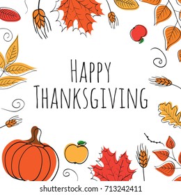 Hand drawn Happy Thanksgiving Day Background. Vector illustration.