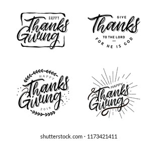 Hand drawn Happy Thanksgiving lettering typography poster. Celebration quotation for postcard, greeting card, icon, invitations, logo or badge. Fashion autumn design of seasonal fall holidays