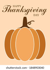 Hand drawn Happy Thanksgiving lettering typography poster. Celebration quotation on textured background for postcard, card, icon, logo, badge. Vector calligraphy with pumpkin watercolor background