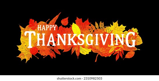 Hand drawn Happy Thanksgiving lettering typography poster. Celebration quote on textured background for postcard, icon, logo, badge. Autumn vector calligraphy text on watercolor background