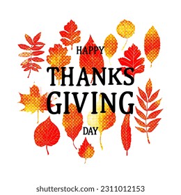 Hand drawn Happy Thanksgiving lettering typography poster. Celebration quote on textured background for postcard, icon, logo, badge. Autumn vector calligraphy text on watercolor background