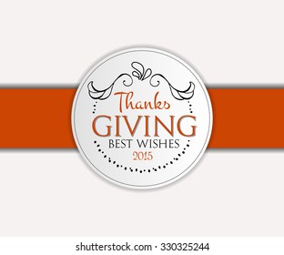 Hand drawn Happy Thanksgiving lettering typography poster. Celebration quotation on textured background for postcard, card, icon, logo or badge. Vector calligraphy text with red ribbon background