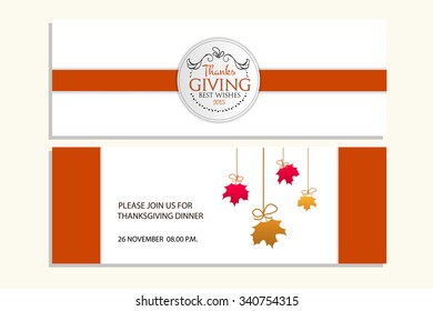 Hand drawn Happy Thanksgiving lettering typography poster. Celebration quotation on textured background for postcard, icon, card, logo, badge. Vector calligraphy text with maple leaves and ribbon