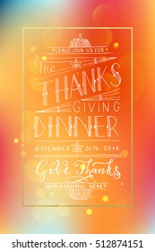 Hand drawn Happy Thanksgiving lettering typography invitation. Celebration quotation on textured background for postcard, icon, card, logo, badge. Vector calligraphy text on watercolor
