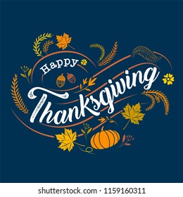 Cartel de la tipografía Happy Thanksgiving . Texto de celebración , icono o placa. Grabado de caligrafía vectorial 