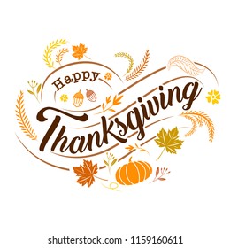 Hand drawn Happy Thanksgiving typography poster. Celebration text , icon or badge. Vector calligraphy lettering 