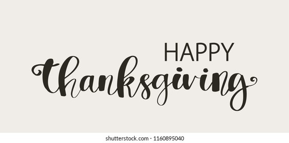 Hand drawn Happy Thanksgiving typography poster. Celebration black text for postcard, icon or badge. Vector calligraphy lettering holiday quote