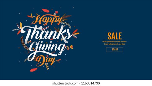 Hand drawn Happy Thanksgiving typography poster. Celebration text , icon or badge. Vector calligraphy lettering 