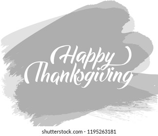 Hand drawn Happy Thanksgiving typography lettering poster. Celebration quote on textured background for postcard, icon, logo or badge. Autumn celebration vector vintage calligraphy text with wreath