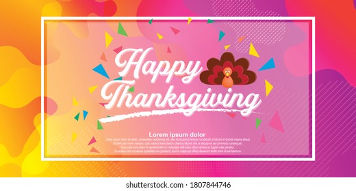 Hand drawn Happy Thanksgiving typography poster with color background.. 