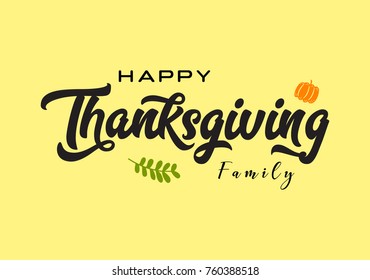 Hand drawn Happy Thanksgiving typography poster. Celebration quote "Happy Thanksgiving" with leaves for Thanksgiving postcard and icon. Vintage style calligraphy lettering