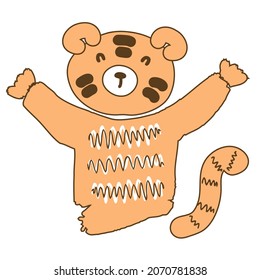 Hand drawn happy tiger doodle. Perfect for T-shirt, poster, textile, print and greeting card. Vector illustration for decor and design.

