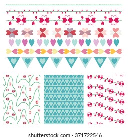 Hand drawn Happy Valentine day brush and pattern set