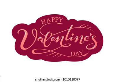 Hand drawn Happy Valentines Day typography lettering poster on burgundy background. Vector illustration for greeting card design, banner template. Perfect for party invitations. Valentines calligraphy