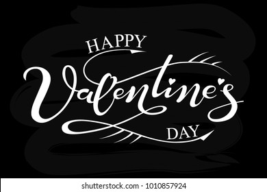 Hand drawn Happy Valentine's day typography lettering poster. Vector illustration for greeting cards, Valentines Day, Mothers Day, invitations. Black and white valentine day illustration. EPS 10 file.