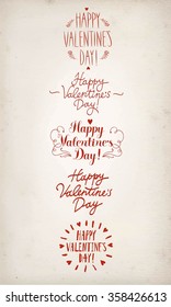 Hand drawn Happy Valentine's Day title set on old paper background. Beautiful different style calligraphy for your design.