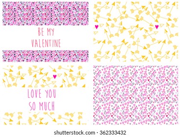 Hand drawn happy valentines day set of postcards and patterns